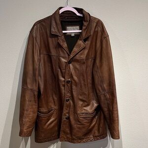 Vintage Wilsons Leather‎ Brown Leather Button Jacket Size Large